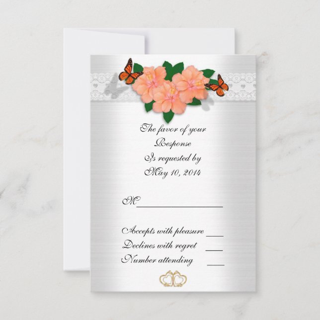 Hibiscus and lace wedding RSVP card (Front)