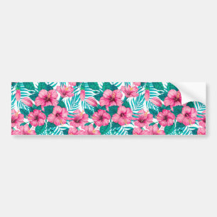 Hibiscus and palm leaves bumper sticker