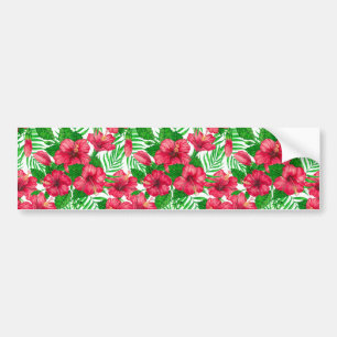 Hibiscus and palm leaves bumper sticker