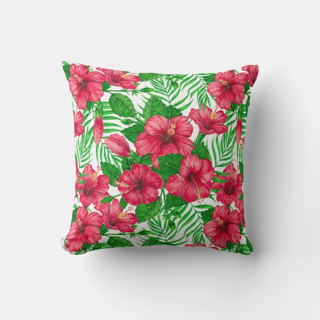 Hibiscus and palm leaves cushion (Front)