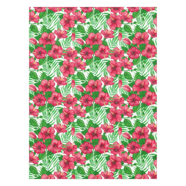 Hibiscus and palm leaves tablecloth (Front)