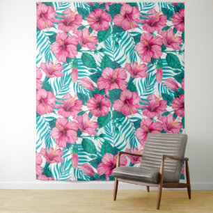 Hibiscus and palm leaves tapestry
