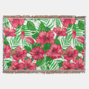 Hibiscus and palm leaves throw blanket
