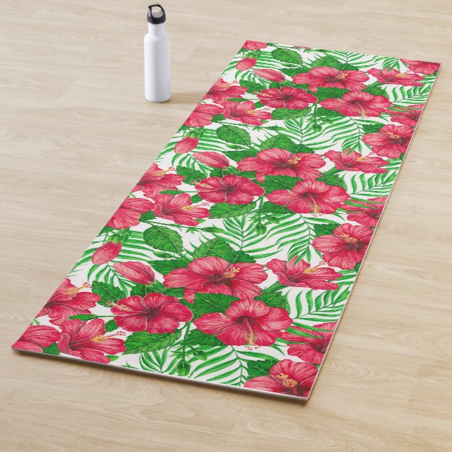 Hibiscus and palm leaves yoga mat (In Situ)