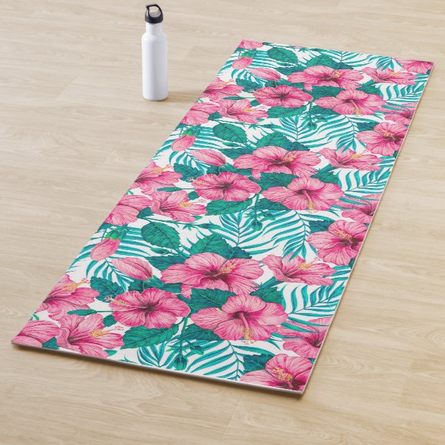 Hibiscus and palm leaves yoga mat (In Situ)