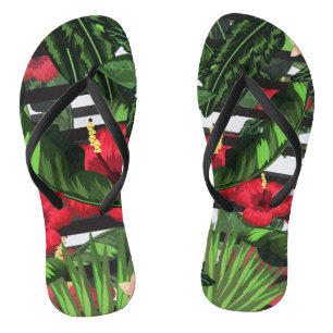 Hibiscus and  Palms Flip Flops