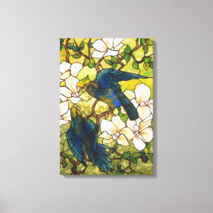 Hibiscus and Parrots Stained Glass Window Canvas Print