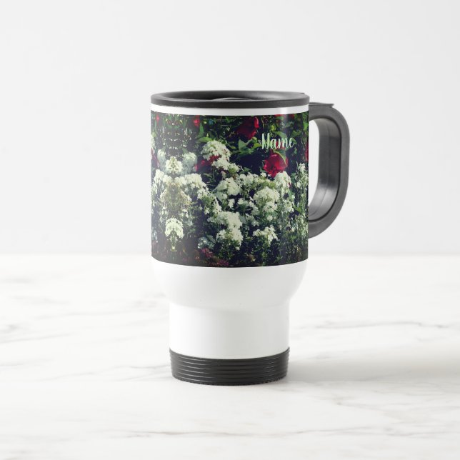 Hibiscus And Phlox Flowers Personalised  Travel Mug (Front Right)