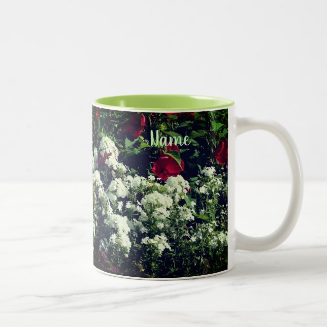 Hibiscus And Phlox Flowers Personalised Two-Tone Coffee Mug (Right)