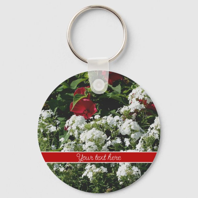 Hibiscus And Phlox Flowers Personalized Key Ring (Front)