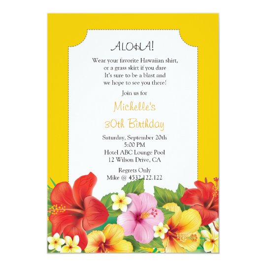 Hibiscus and Plumeria Luau Birthday Party Card