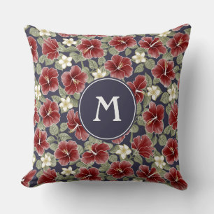 Hibiscus and Plumeria - Maroon Cushion
