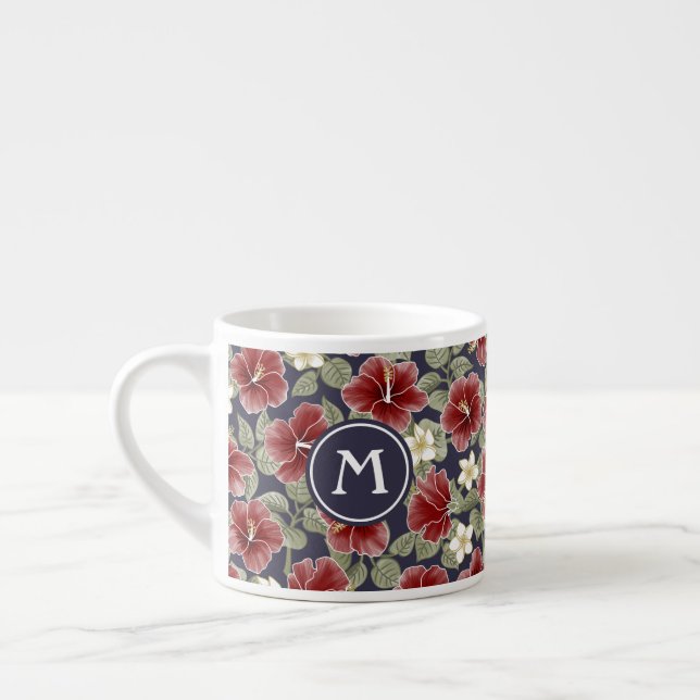 Hibiscus and Plumeria - Maroon Espresso Cup (Left)