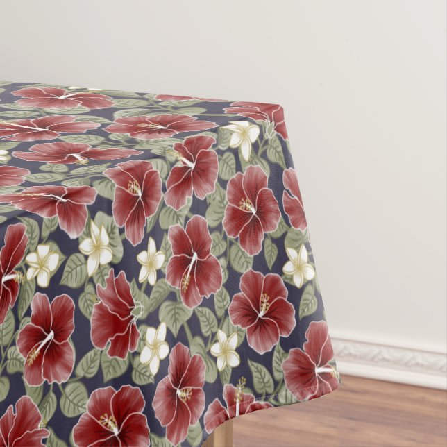 Hibiscus and Plumeria - Maroon Tablecloth (In Situ)