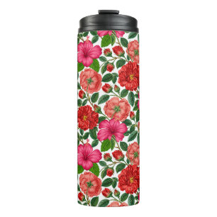 Hibiscus and Rose Botanical Pattern Thermal Tumbler