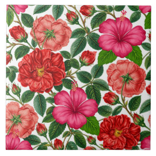 Hibiscus and Rose Botanical Pattern Tile