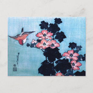 Hibiscus and Sparrow, Hokusai Postcard
