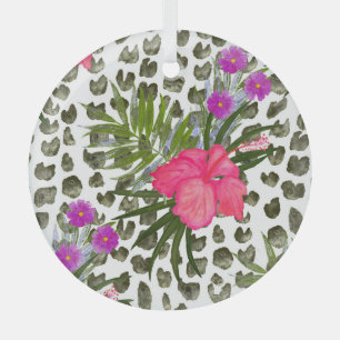 Hibiscus Animal: Watercolor Seamless Pattern. Glass Tree Decoration