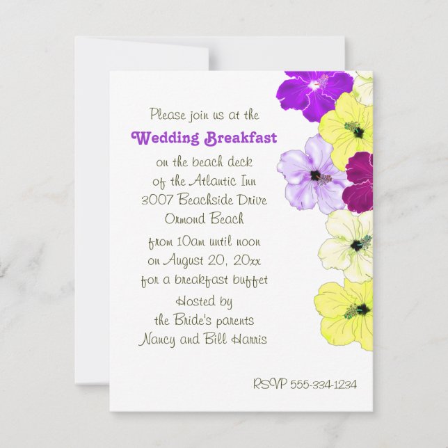 Hibiscus Art Border Wedding Breakfast Invitation (Front)