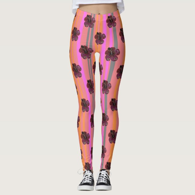Hibiscus Beads Mosaic Pattern Legging (Front)