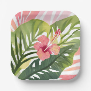 Hibiscus Beauty   Tropical Flower Watercolor Paper Plate