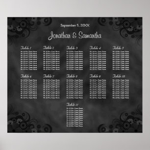 Hibiscus Black 11 Tables Wedding Seating Chart