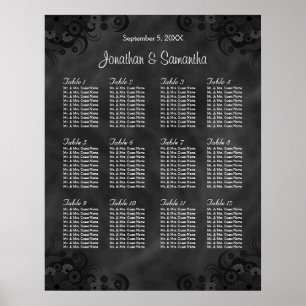 Hibiscus Black 12 Tables Wedding Seating Chart