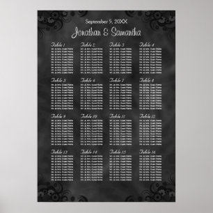 Hibiscus Black 16 Tables Wedding Seating Chart