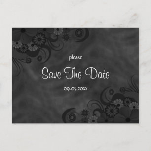 Hibiscus Black Floral Gothic Save The Date Cards