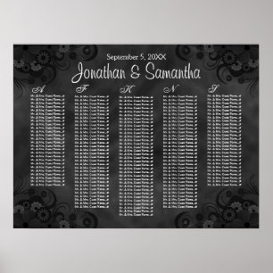 Hibiscus Black Floral Wedding Table Seating Charts