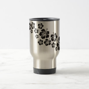 hibiscus blooms in black travel mug