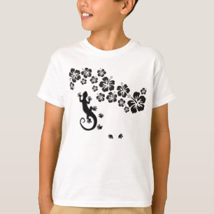 hibiscus blooms in black with Gecko T-Shirt