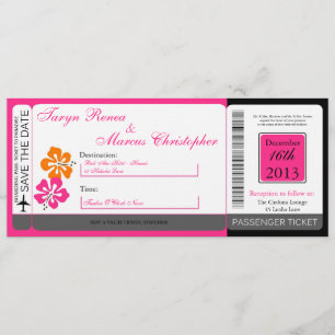 Hibiscus Boarding Pass Linen Wedding Invitation