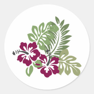 Hibiscus Burgundy Foliage Decoration Floral Golf B Classic Round Sticker