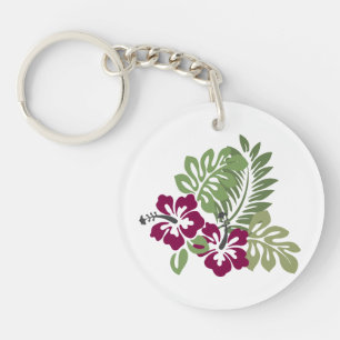 Hibiscus Burgundy Foliage Decoration Floral Golf B Key Ring
