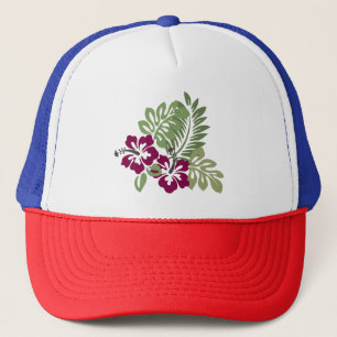 Hibiscus Burgundy Foliage Decoration Floral T-Shir Trucker Hat
