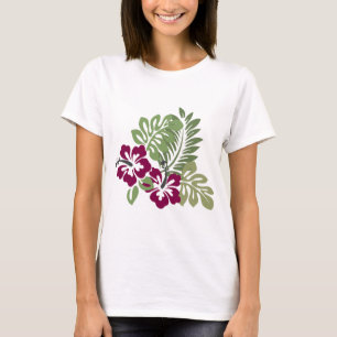 Hibiscus Burgundy Foliage Decoration Floral T-Shirt