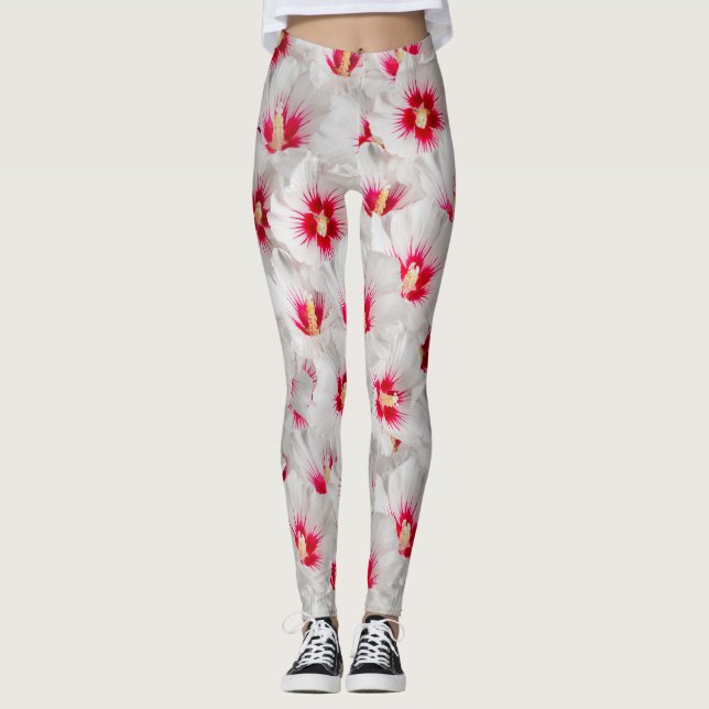 Hibiscus - Chinese Rose Flower Pattern Leggings (Front)