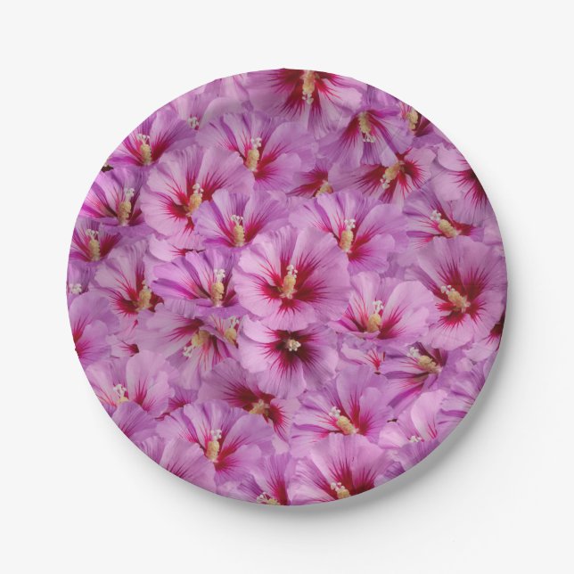 Hibiscus - Chinese Rose Flower Pattern Paper Plate (Front)