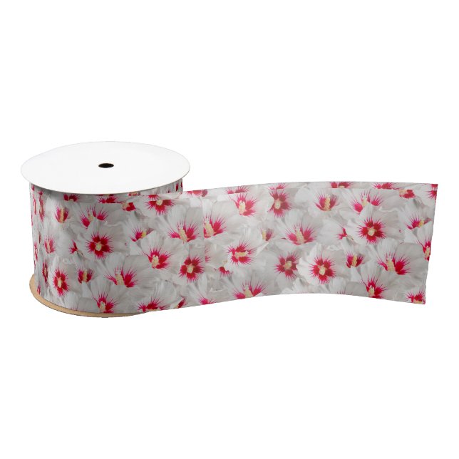 Hibiscus - Chinese Rose Flower Pattern Satin Ribbon (Spool)