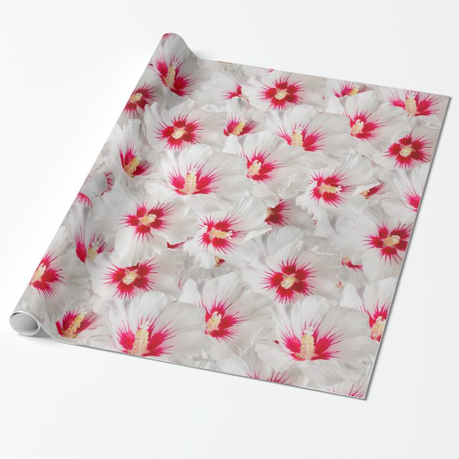 Hibiscus - Chinese Rose Flower Pattern Wrapping Paper (Unrolled)