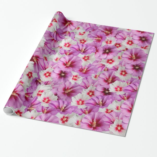 Hibiscus - Chinese Rose Flower Pattern Wrapping Paper (Unrolled)