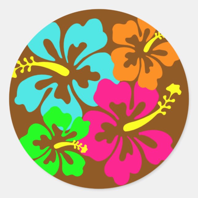Hibiscus Circle Classic Round Sticker (Front)