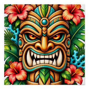 Hibiscus Crown Tiki Guardian Glossy Poster