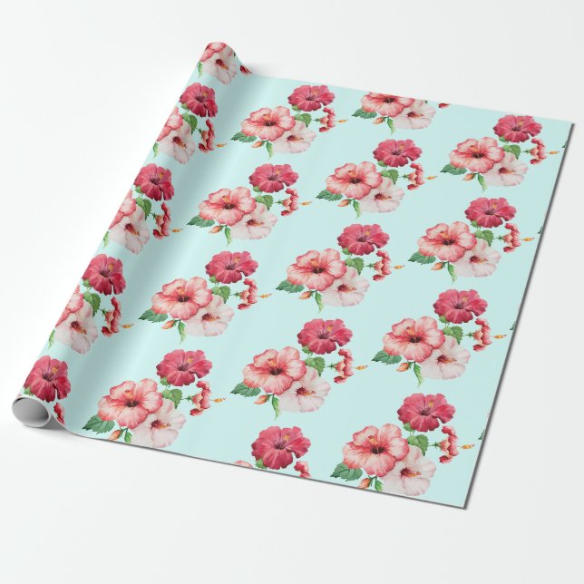 Hibiscus customisable background wrapping paper (Unrolled)