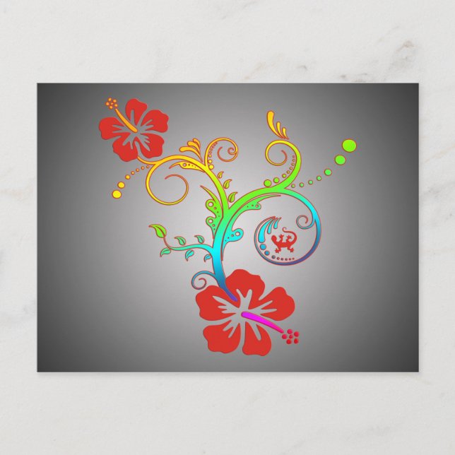 Hibiscus Decor Coloured Postcard (Front)