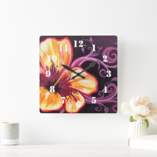 Hibiscus Dream Square Wall Clock