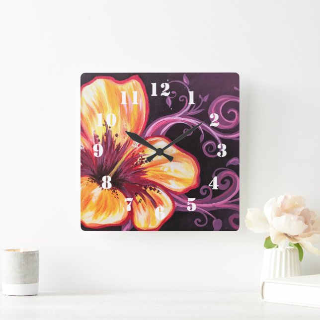 Hibiscus Dream Square Wall Clock (Home)