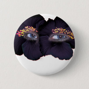 Hibiscus Eyes - Black/Purple 6 Cm Round Badge