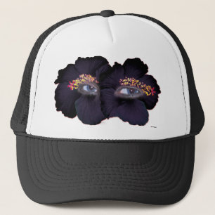 Hibiscus Eyes - Black/Purple Trucker Hat